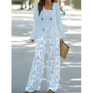 Women's Floral Printing Two-Piece Set Daily Long Sleeve Casual Spring/Fall Top With Pants Matching Set