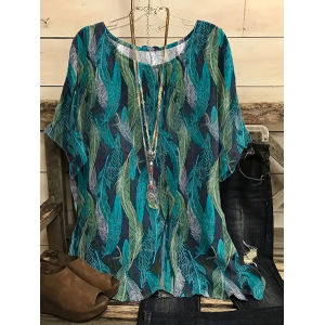 Women Feather Short Sleeve Tee T-shirt Crew Neck Printing Casual Summer Graphic Tee Top