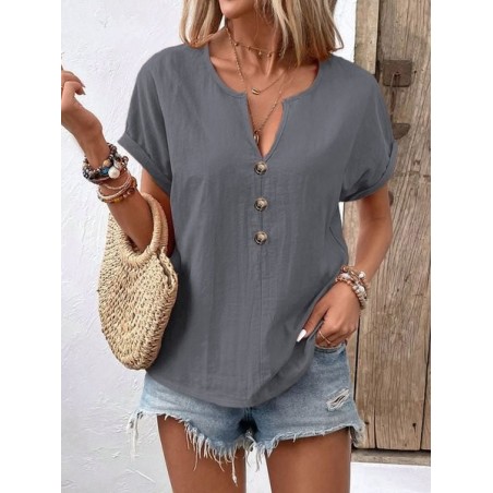 Women Plain Short Sleeve Tee T-shirt V Neck Casual Summer Top