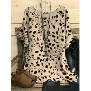 Women Leopard Short Sleeve Tee T-shirt Crew Neck Printing Casual Summer Graphic Tee Top