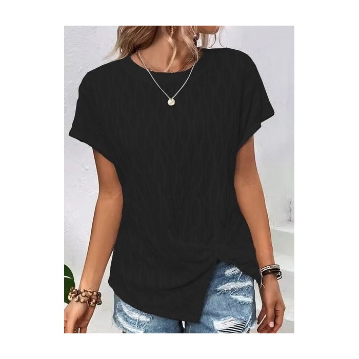 Women Geometric Short Sleeve Tee T-shirt Crew Neck Casual Summer Tunic Top