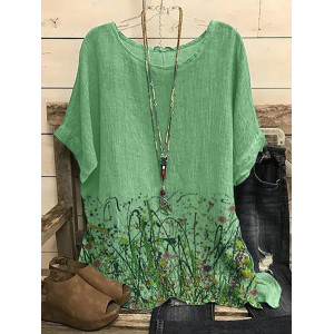 Women Floral Short Sleeve Tee T-shirt Crew Neck Printing Casual Summer Graphic Tee Top