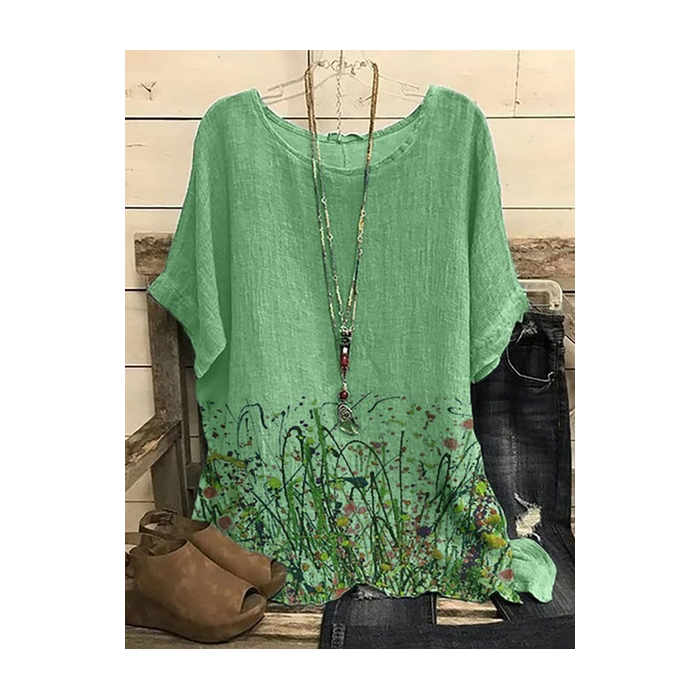 Women Floral Short Sleeve Tee T-shirt Crew Neck Printing Casual Summer Graphic Tee Top