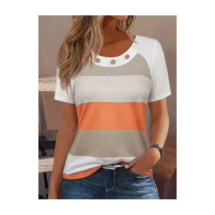 Women Striped Short Sleeve Tee T-shirt Crew Neck Printing Casual Summer Graphic Tee Top