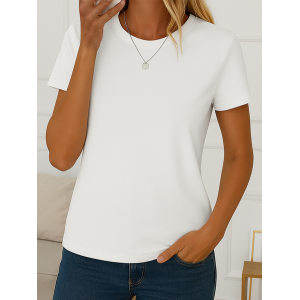 Women Plain Short Sleeve Tee T-shirt Crew Neck Printing Casual Summer Top