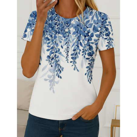 Women Floral Short Sleeve Tee T-shirt Crew Neck Printing Casual Summer Graphic Tee Top