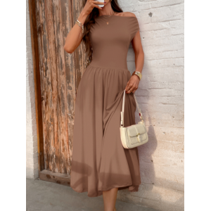 Women Plain Short Sleeve Summer Dress Asymmetrical Daily Casual Maxi Tunic A-Line Dress