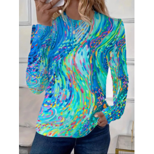 Women Abstract Long Sleeve Tee T-shirt Crew Neck Printing Casual Spring/Fall Graphic Tee Top