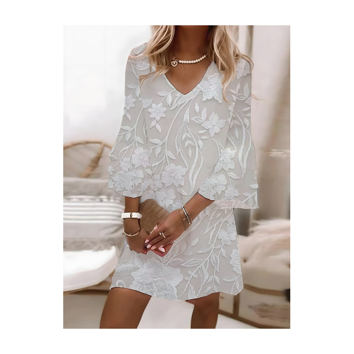 Women Floral Half Sleeve Summer Printing Dress V Neck Daily Casual Midi Classic H-Line Dress