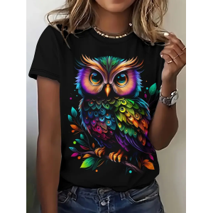 Women Animal Short Sleeve Tee T-shirt Crew Neck Printing Casual Summer Graphic Tee Top
