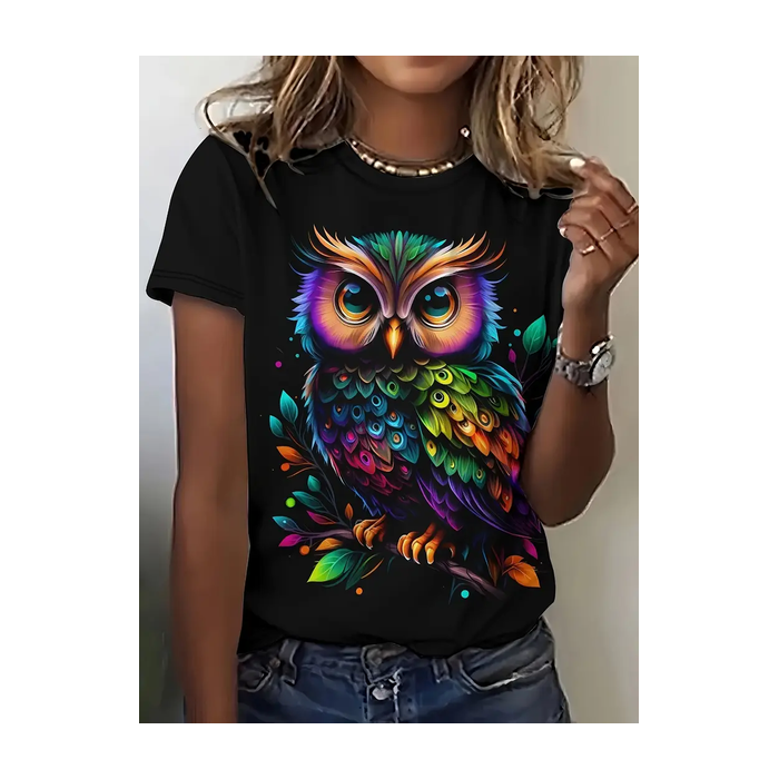 Women Animal Short Sleeve Tee T-shirt Crew Neck Printing Casual Summer Graphic Tee Top