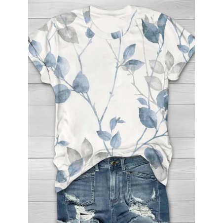 Women Floral Short Sleeve Tee T-shirt Crew Neck Printing Casual Summer Graphic Tee Top