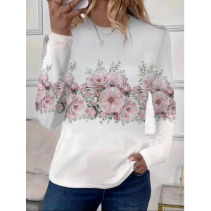 Women Floral Long Sleeve Tee T-shirt Crew Neck Printing Casual Spring/Fall Graphic Tee Top
