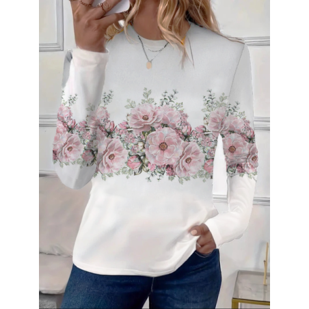Women Floral Long Sleeve Tee T-shirt Crew Neck Printing Casual Spring/Fall Graphic Tee Top