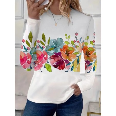 Women Floral Long Sleeve Tee T-shirt Crew Neck Printing Casual Spring/Fall Graphic Tee Top