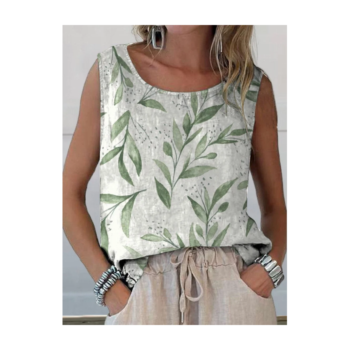 Women Sleeveless Tank Top Camisole Summer Floral Printing Crew Neck Daily Casual Top