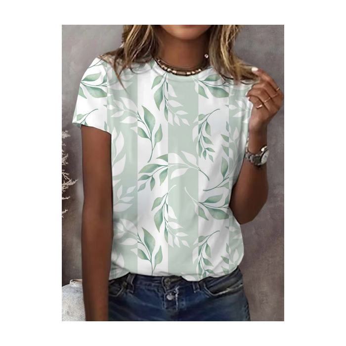 Women Floral Short Sleeve Tee T-shirt Crew Neck Printing Casual Summer Top