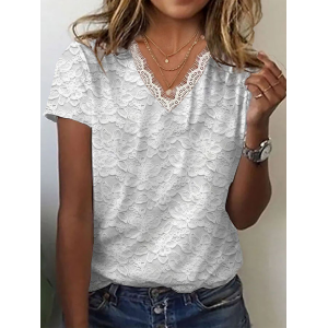 Women Floral Short Sleeve Tee T-shirt V Neck Printing Casual Summer Graphic Tee Top