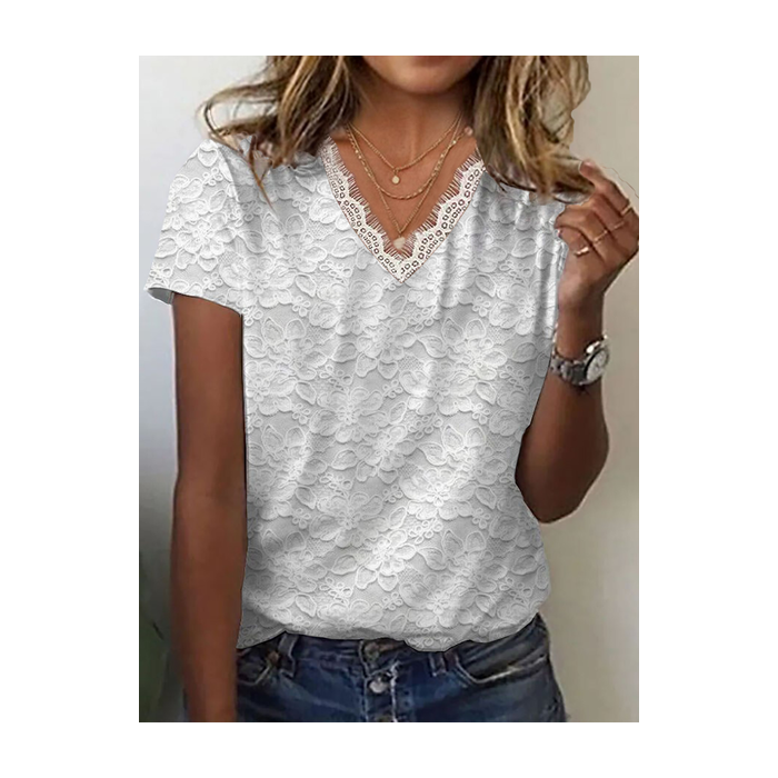 Women Floral Short Sleeve Tee T-shirt V Neck Printing Casual Summer Graphic Tee Top