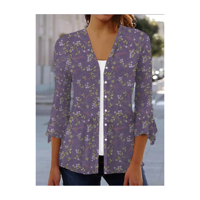 Women's Floral Spring/Fall Cover-up Casual Printing Lightweight Cardigan