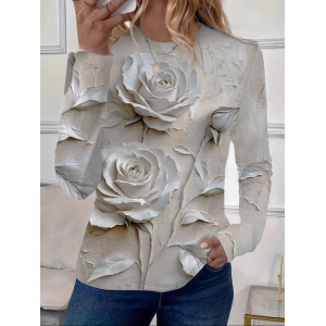 Women Floral Long Sleeve Tee T-shirt Crew Neck Printing Casual Spring/Fall Graphic Tee Top