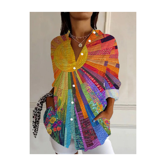 Women's Long Sleeve Shirt Spring/Fall Floral Buckle Shirt Collar Daily Going Out Casual Top