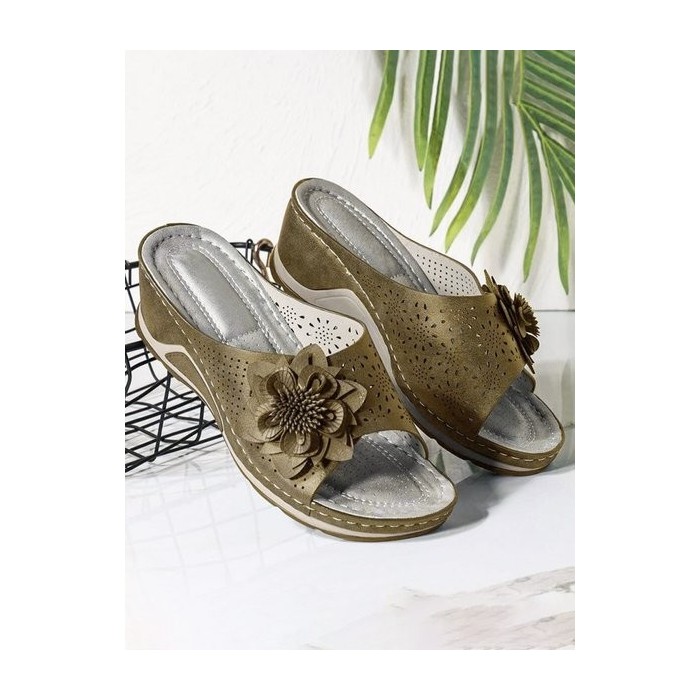 JFN 3D Floral Cutout Upper Vintage Bohemian Wedge Slippers