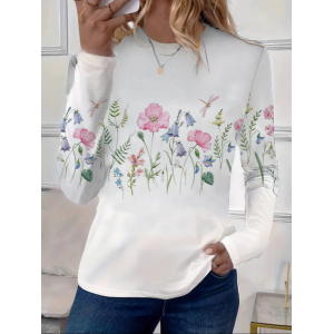 Women Floral Long Sleeve Tee T-shirt Crew Neck Printing Casual Spring/Fall Graphic Tee Top