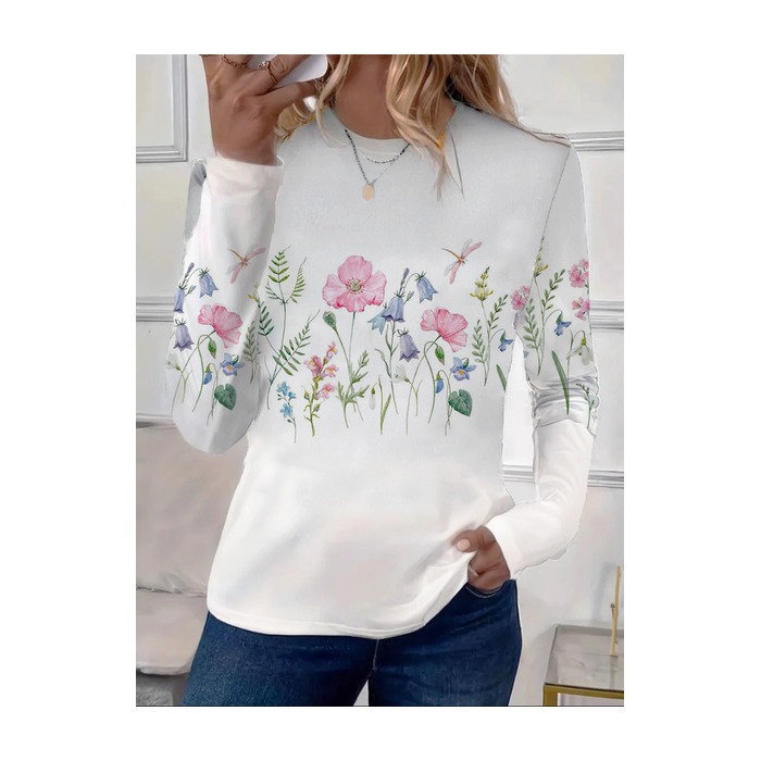 Women Floral Long Sleeve Tee T-shirt Crew Neck Printing Casual Spring/Fall Graphic Tee Top
