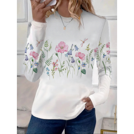 Women Floral Long Sleeve Tee T-shirt Crew Neck Printing Casual Spring/Fall Graphic Tee Top