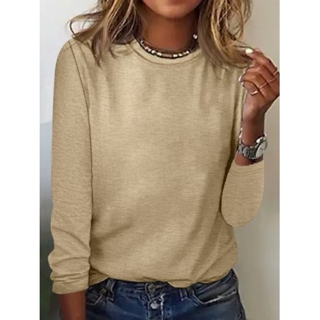 Women's Long Sleeve Blouse Spring/Fall Plain Cotton-Blend Crew Neck Daily Going Out Simple Top