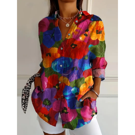 Women's Floral Long Sleeve Shirt Spring/Fall Buckle Shirt Collar Daily Casual Top