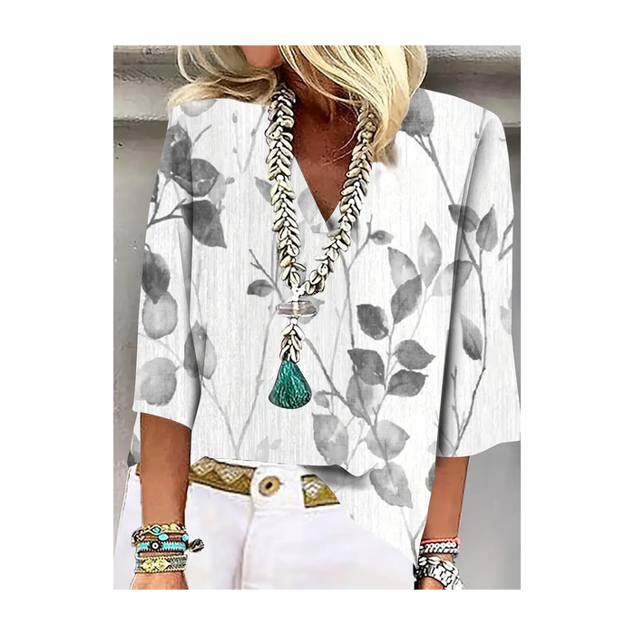 Women's Floral Three Quarter Sleeve Blouse Spring/Fall Printing V Neck Daily Casual Top