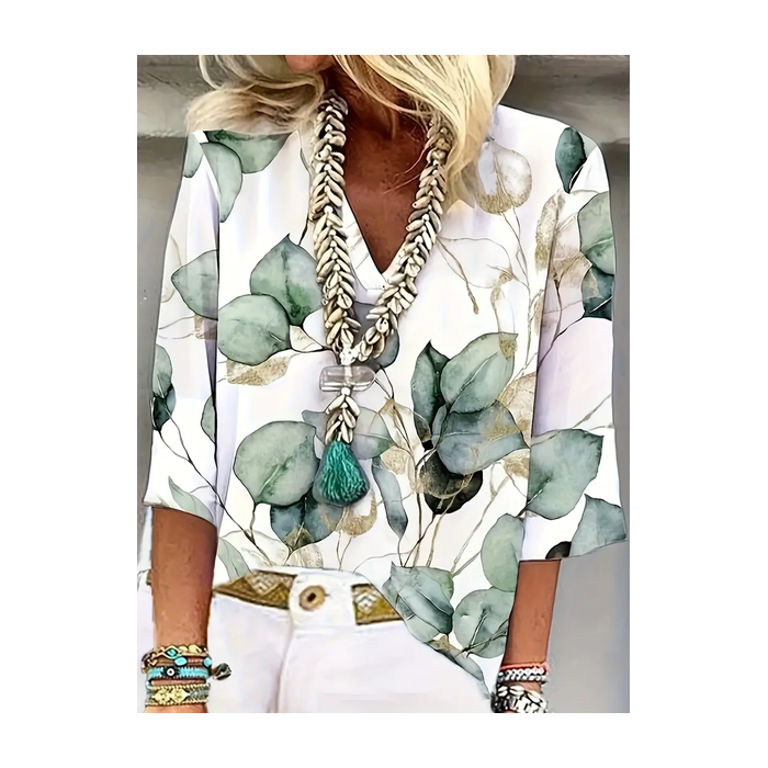 Women's Floral Three Quarter Sleeve Blouse Spring/Fall Printing V Neck Daily Casual Top