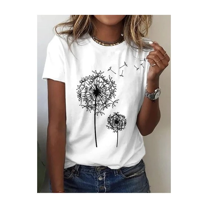 Women Floral Short Sleeve Tee T-shirt Crew Neck Printing Casual Summer Graphic Tee Top