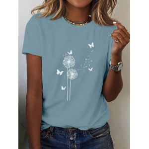 Women Floral Short Sleeve Tee T-shirt Crew Neck Printing Casual Summer Graphic Tee Top