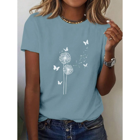Women Floral Short Sleeve Tee T-shirt Crew Neck Printing Casual Summer Graphic Tee Top
