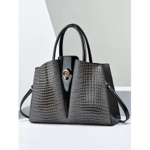 Large Capacity Color Block Crocodile Embossed Tote Bag Commuting Crossbody Bag