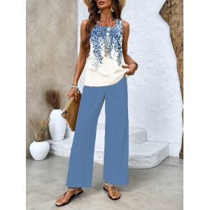 Women's Floral Printing Two-Piece Set Daily Sleeveless Casual Summer Top With Pants Matching Set