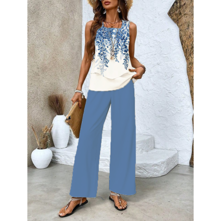 Women's Floral Printing Two-Piece Set Daily Sleeveless Casual Summer Top With Pants Matching Set