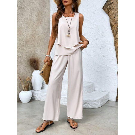Women's Plain Two-Piece Set Daily Sleeveless Casual Summer Top With Pants Matching Set