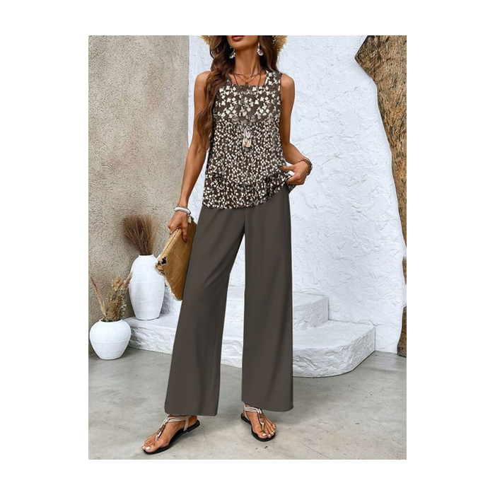 Women's Floral Printing Two-Piece Set Daily Sleeveless Casual Summer Top With Pants Matching Set