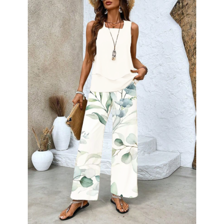 Women's Floral Printing Two-Piece Set Daily Sleeveless Casual Summer Top With Pants Matching Set