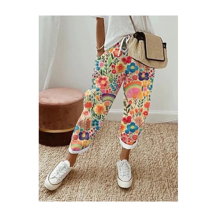 Women's Floral Ankle Pants Pant Casual Spring/Fall Trousers