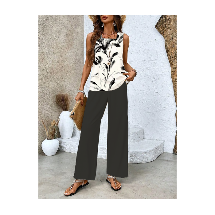 Women's Floral Printing Two-Piece Set Daily Sleeveless Casual Summer Top With Pants Matching Set