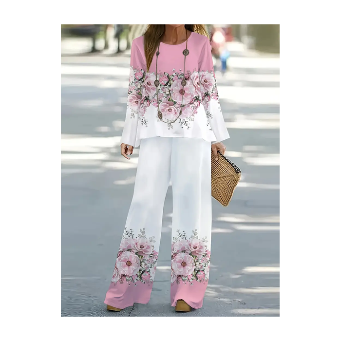 Women's Floral Printing Two-Piece Set Daily Long Sleeve Casual Spring/Fall Top With Pants Matching Set