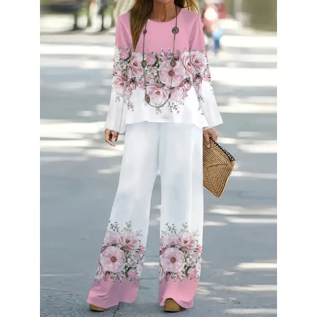 Women's Floral Printing Two-Piece Set Daily Long Sleeve Casual Spring/Fall Top With Pants Matching Set