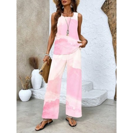 Women's Ombre Printing Two-Piece Set Daily Sleeveless Casual Summer Top With Pants Matching Set