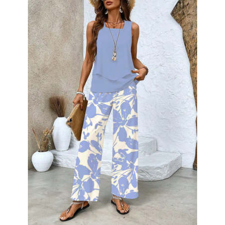 Women's Floral Printing Two-Piece Set Daily Sleeveless Casual Summer Top With Pants Matching Set