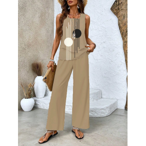Women's Geometric Printing Two-Piece Set Daily Sleeveless Casual Summer Top With Pants Matching Set